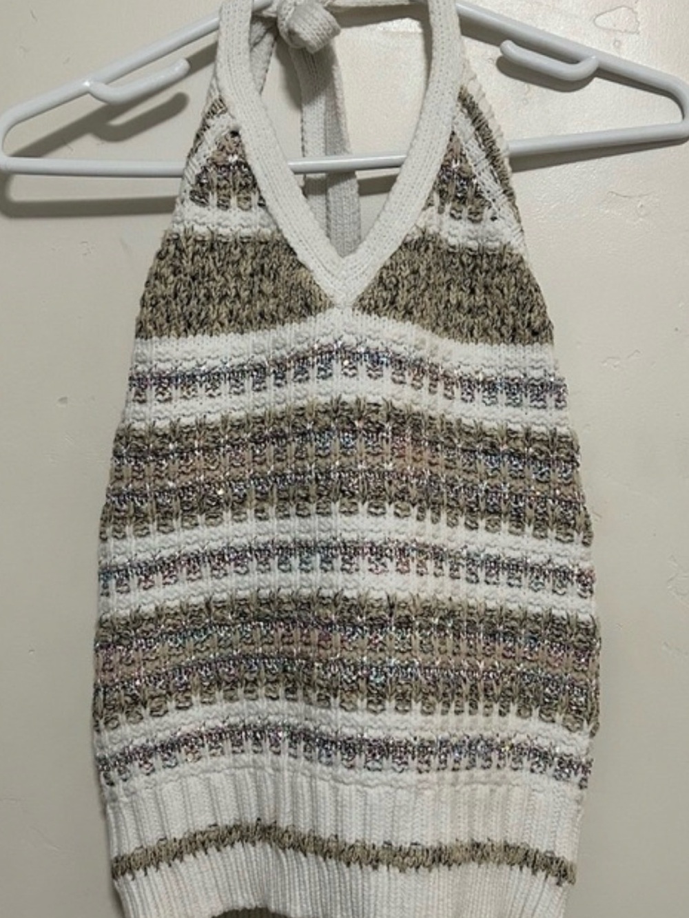 Ramy Brook Alina V-Neck Halter Tank in White and Tan